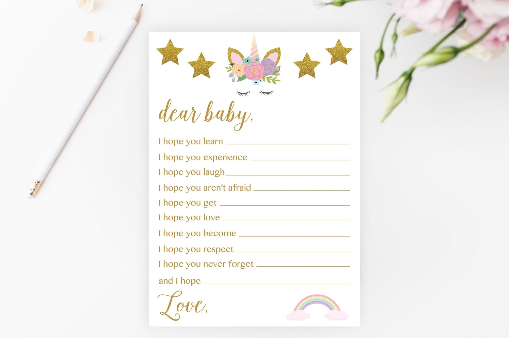 Dear Baby - Glitter Unicorn Printable - Pretty Collected