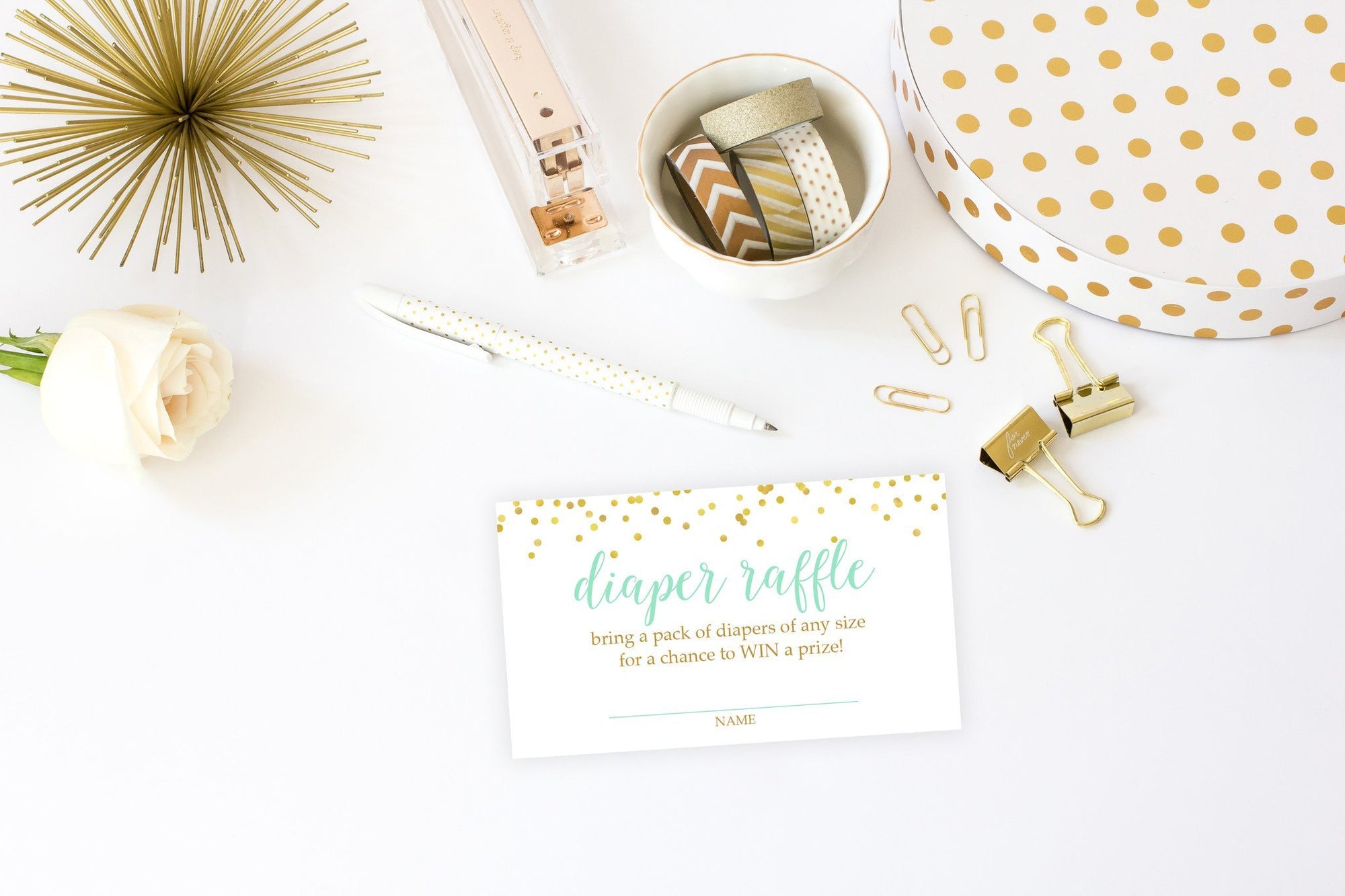 Diaper Raffle - Aqua & Gold Confetti Printable - Pretty Collected
