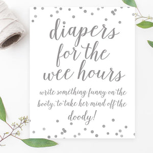 Diapers for the Wee Hours Sign - Grey Confetti Printable - Pretty Collected