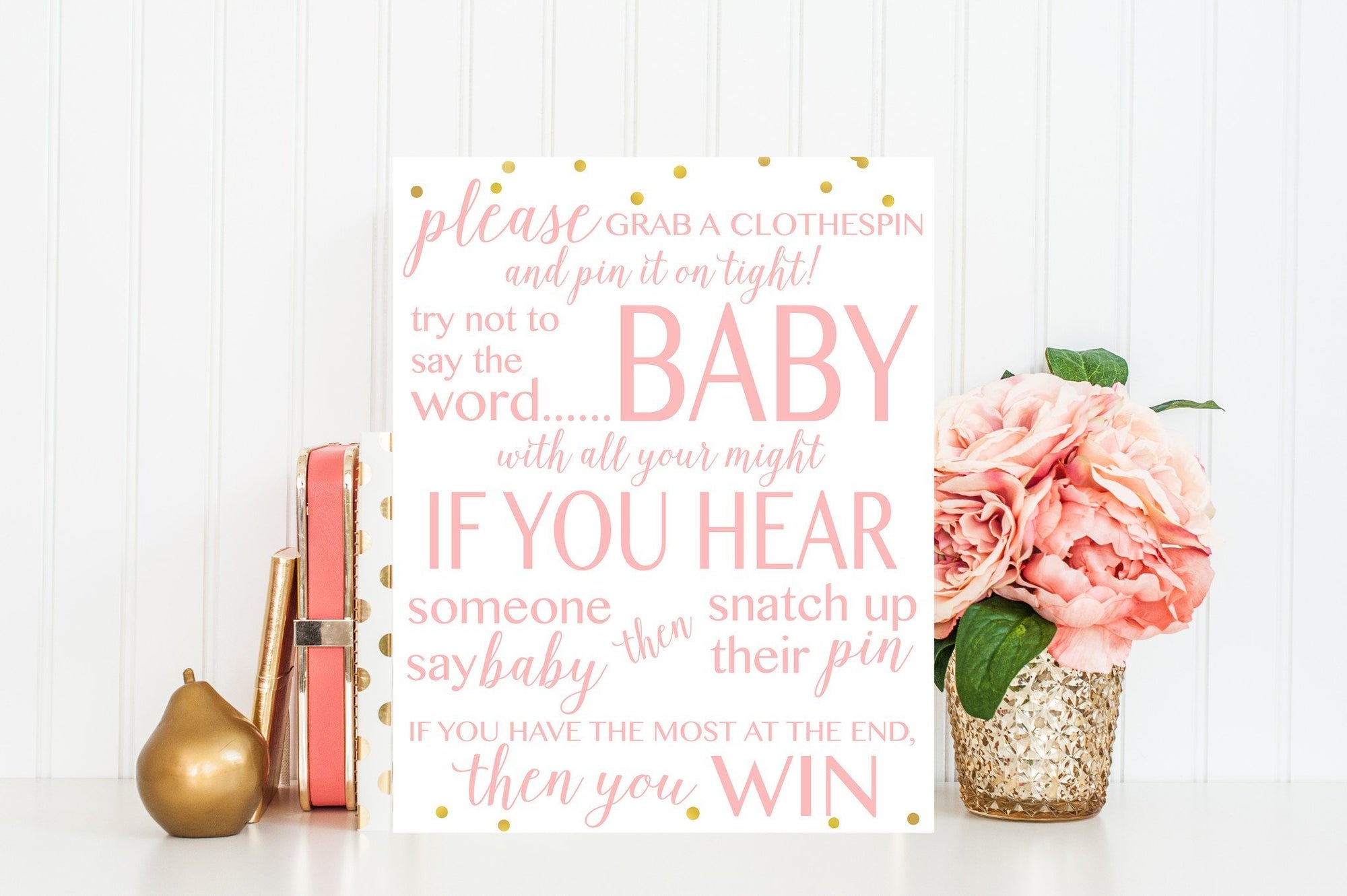 Don't Say Baby Sign - Pink & Gold Confetti Printable - Pretty Collected