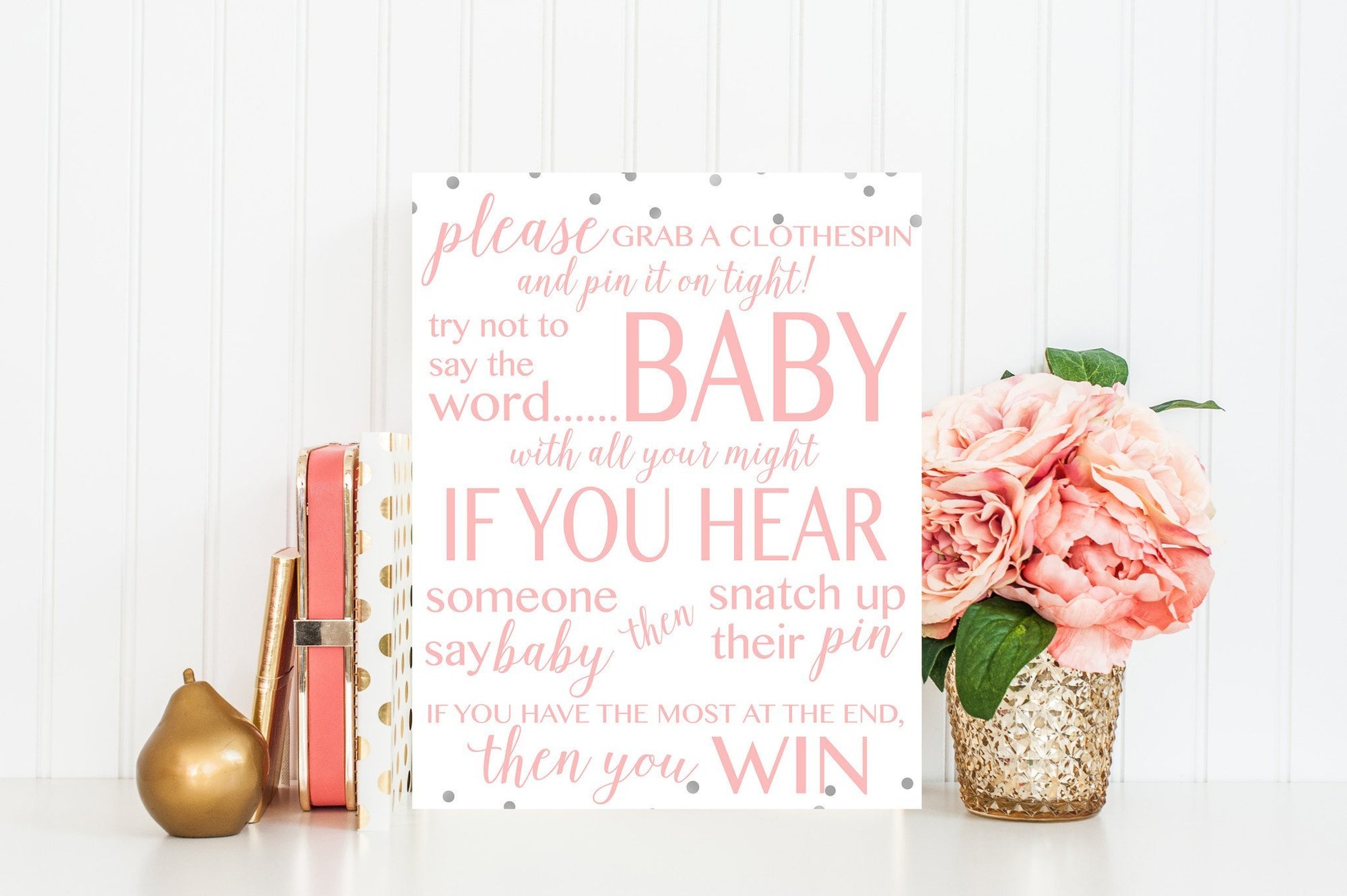 Don't Say Baby Sign - Pink & Grey Confetti Printable - Pretty Collected