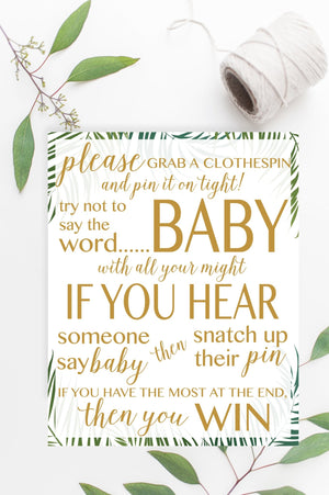 Don't Say Baby Sign - Tropical Printable - Pretty Collected