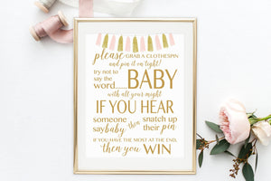 Don't Say Baby Sign - FREE Pink & Gold Tassel Printable - Pretty Collected