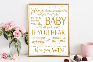 Don't Say Baby Sign - Gold Confetti Printable - Pretty Collected