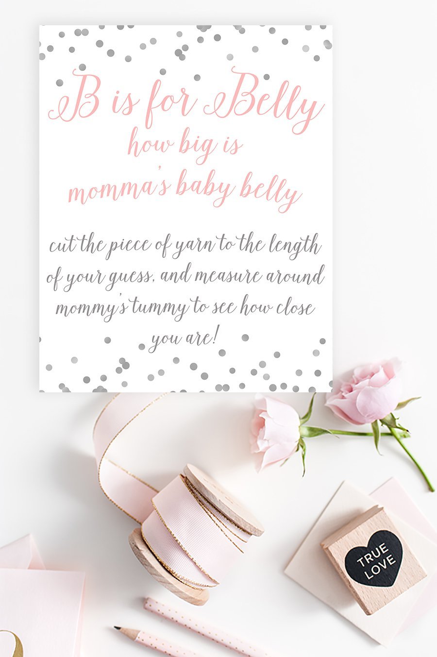 B is for Belly Sign - FREE Pink &amp; Grey Confetti Printable