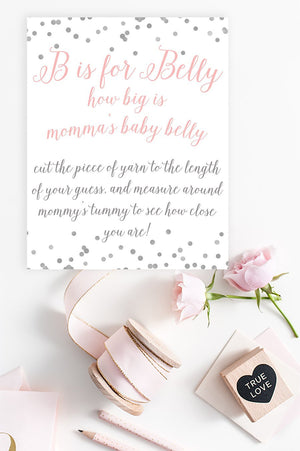 B is for Belly Sign - FREE Pink & Grey Confetti Printable - Pretty Collected