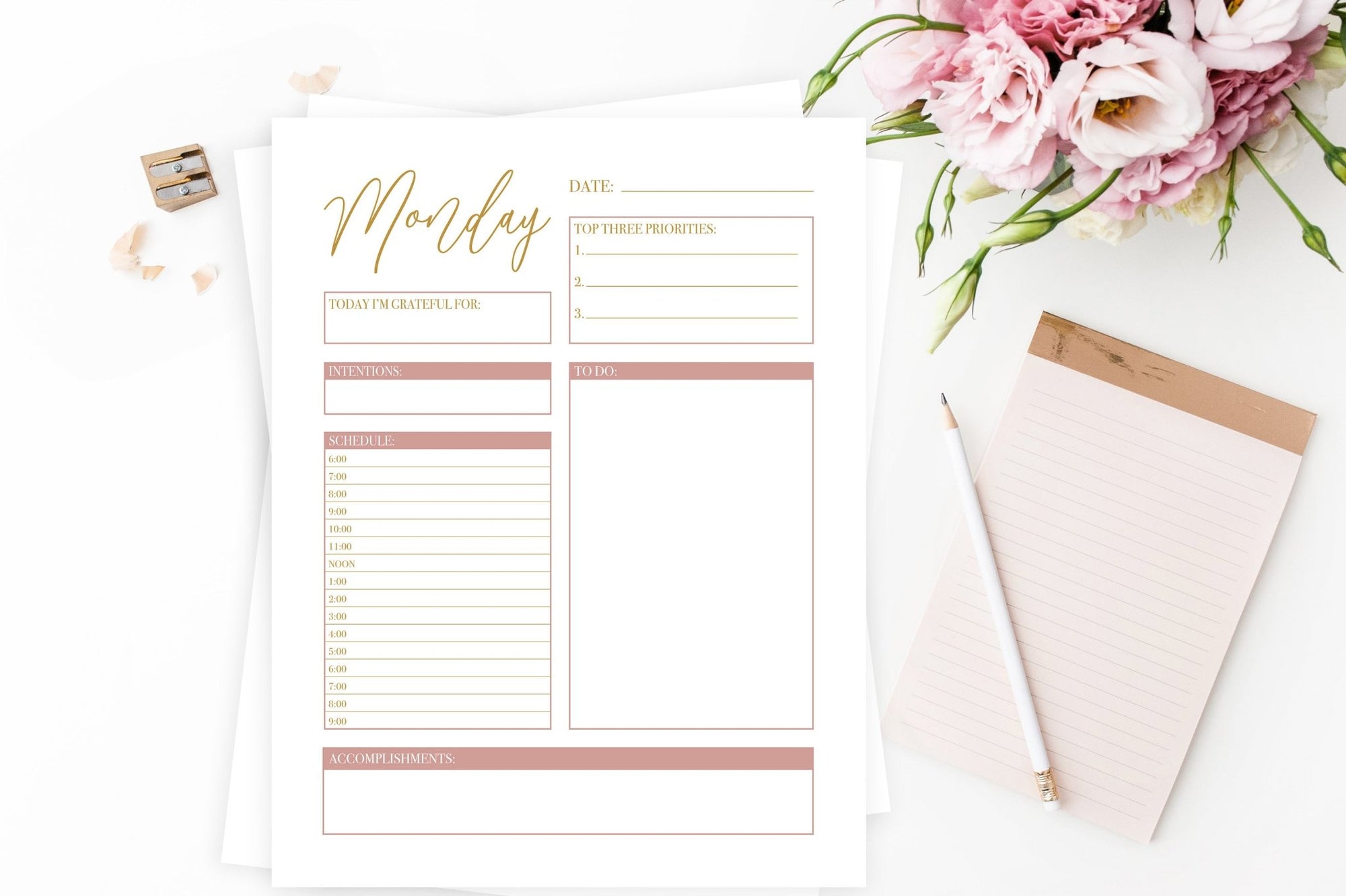 Gold Daily Planner Printables - Free Printable - Pretty Collected