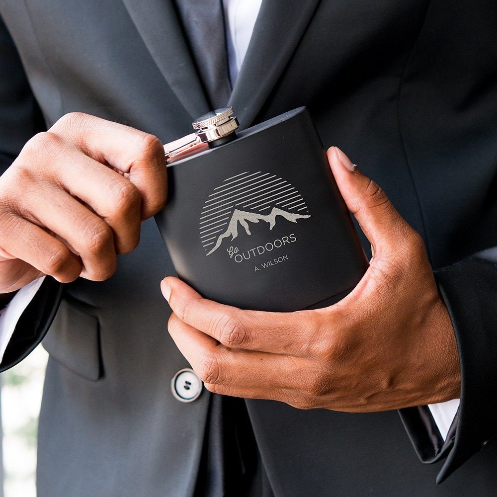 Custom Outdoors Mens Flask - Black Flask - Pretty Collected