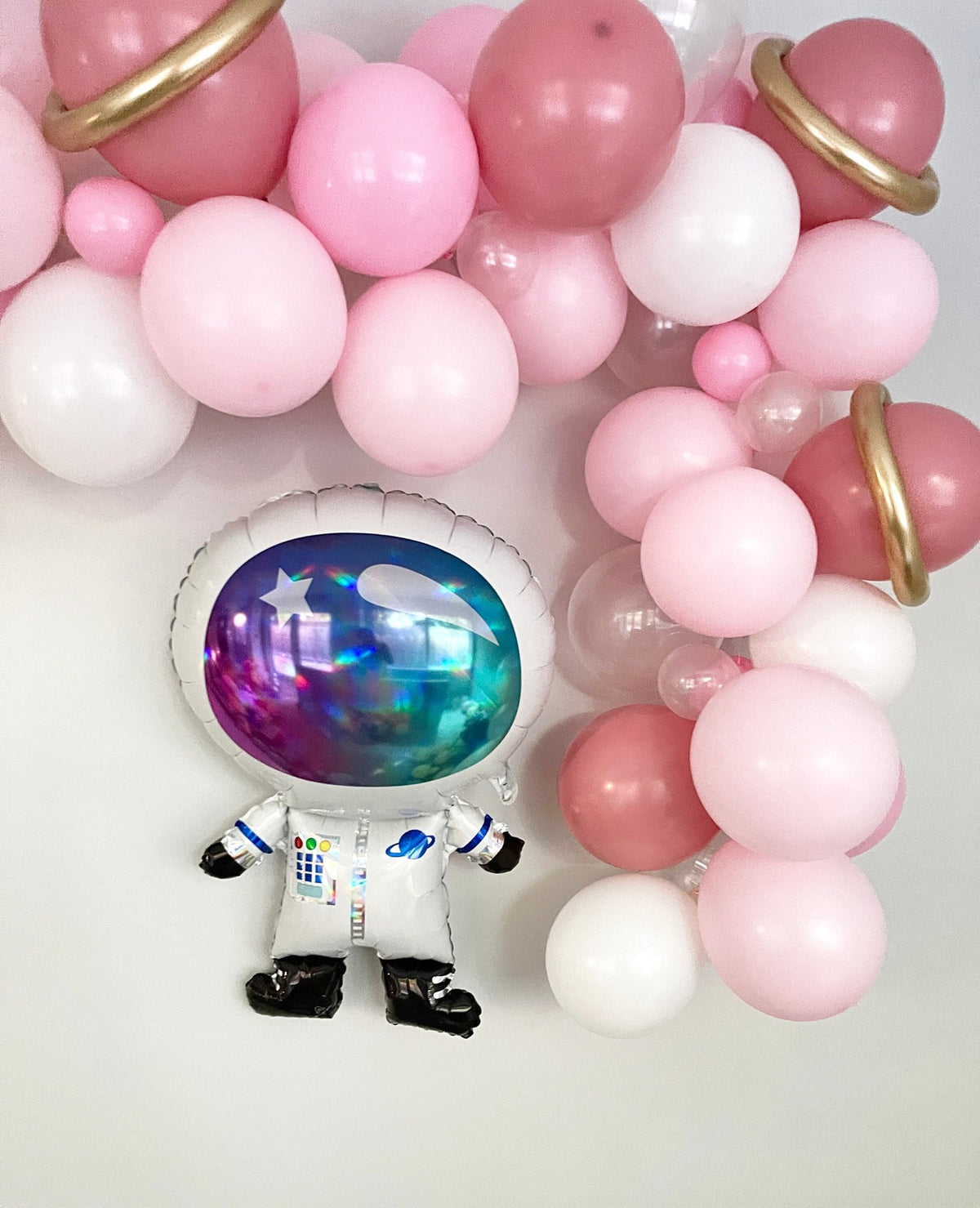 Pink Astronaut Balloon Garland Kit - Gold Rings - Pretty Collected