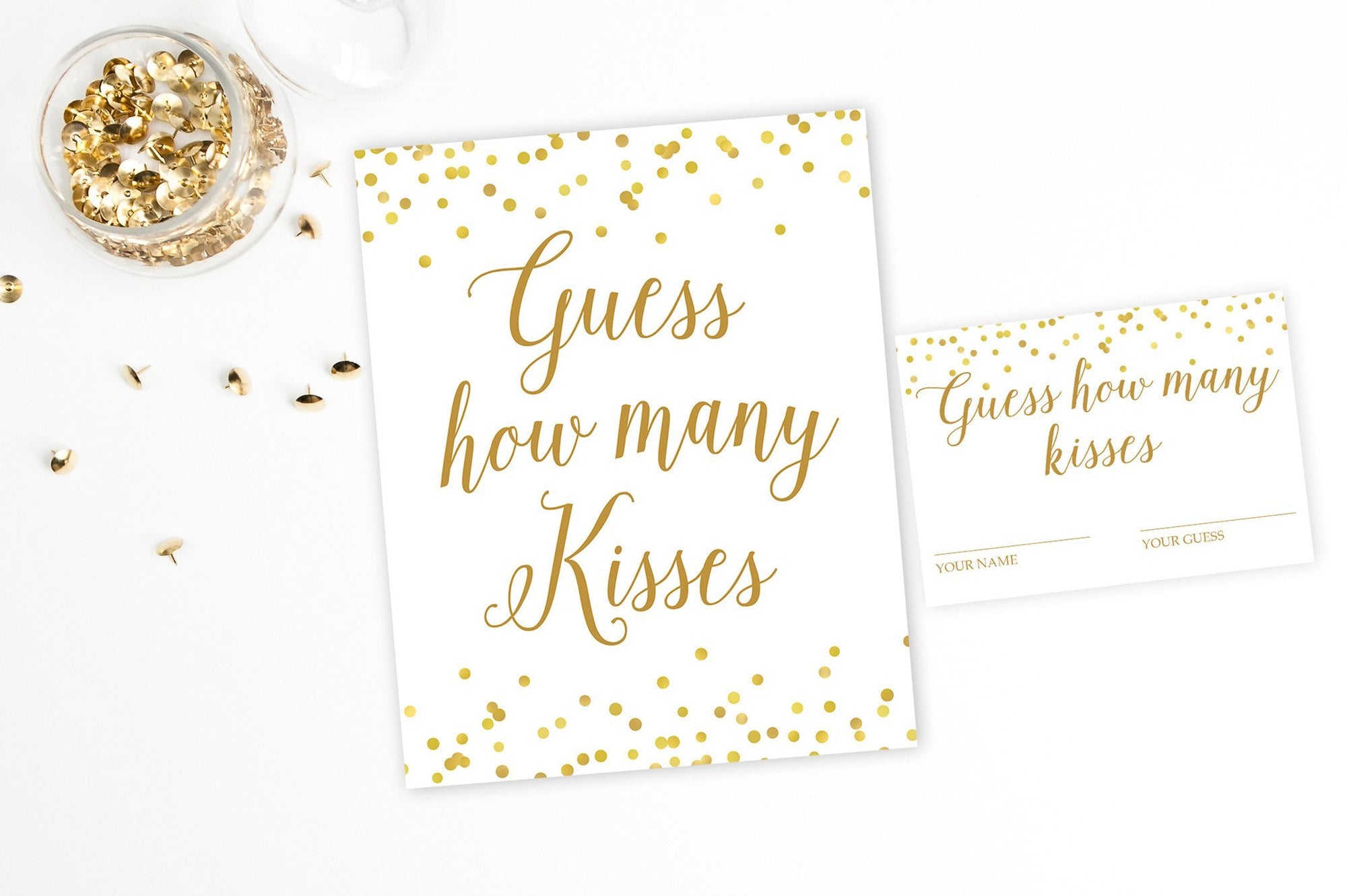 Guess How Many Kisses - Gold Confetti Printable - Pretty Collected