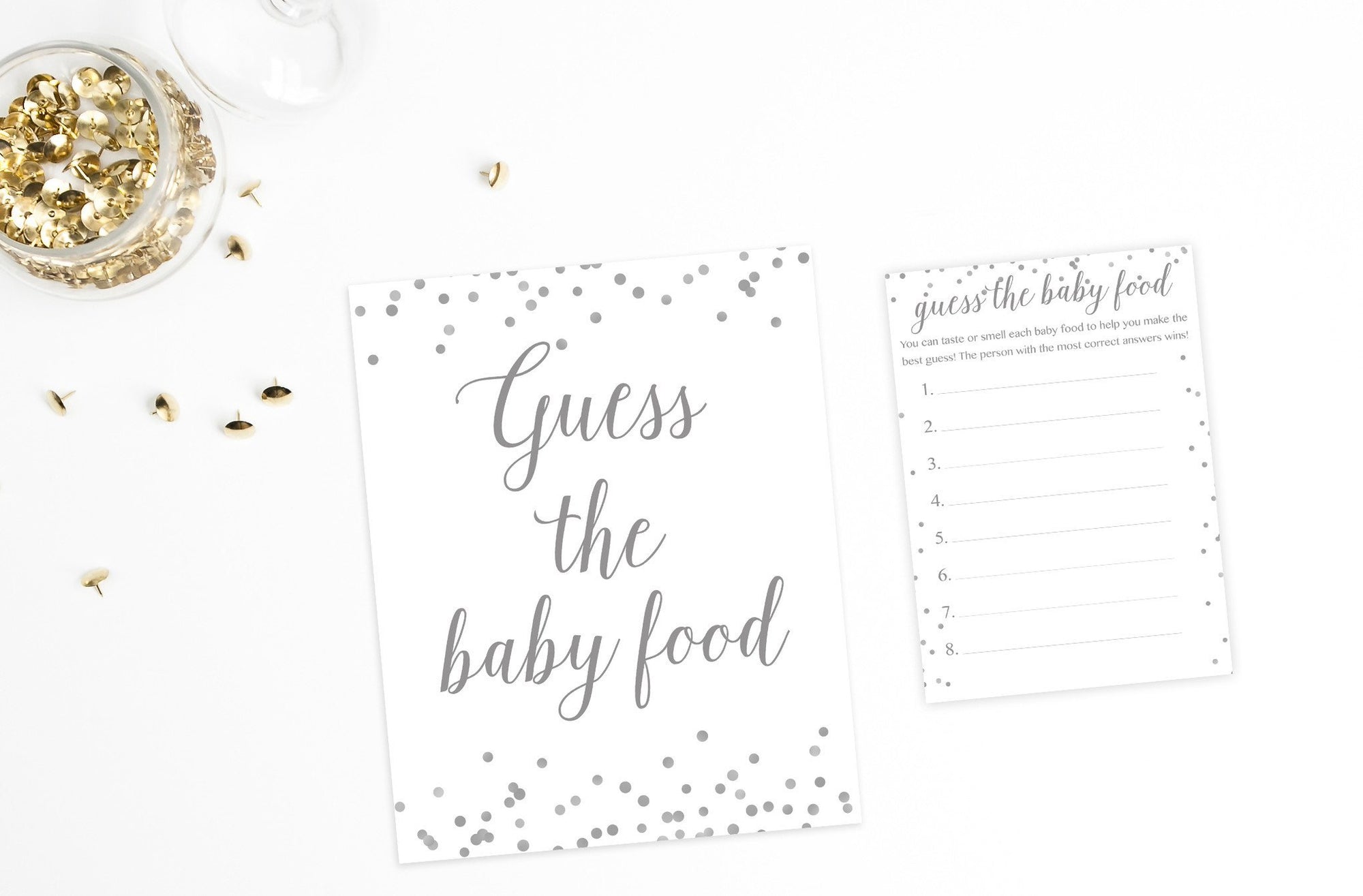 Guess The Baby Food - Grey Confetti Printable - Pretty Collected