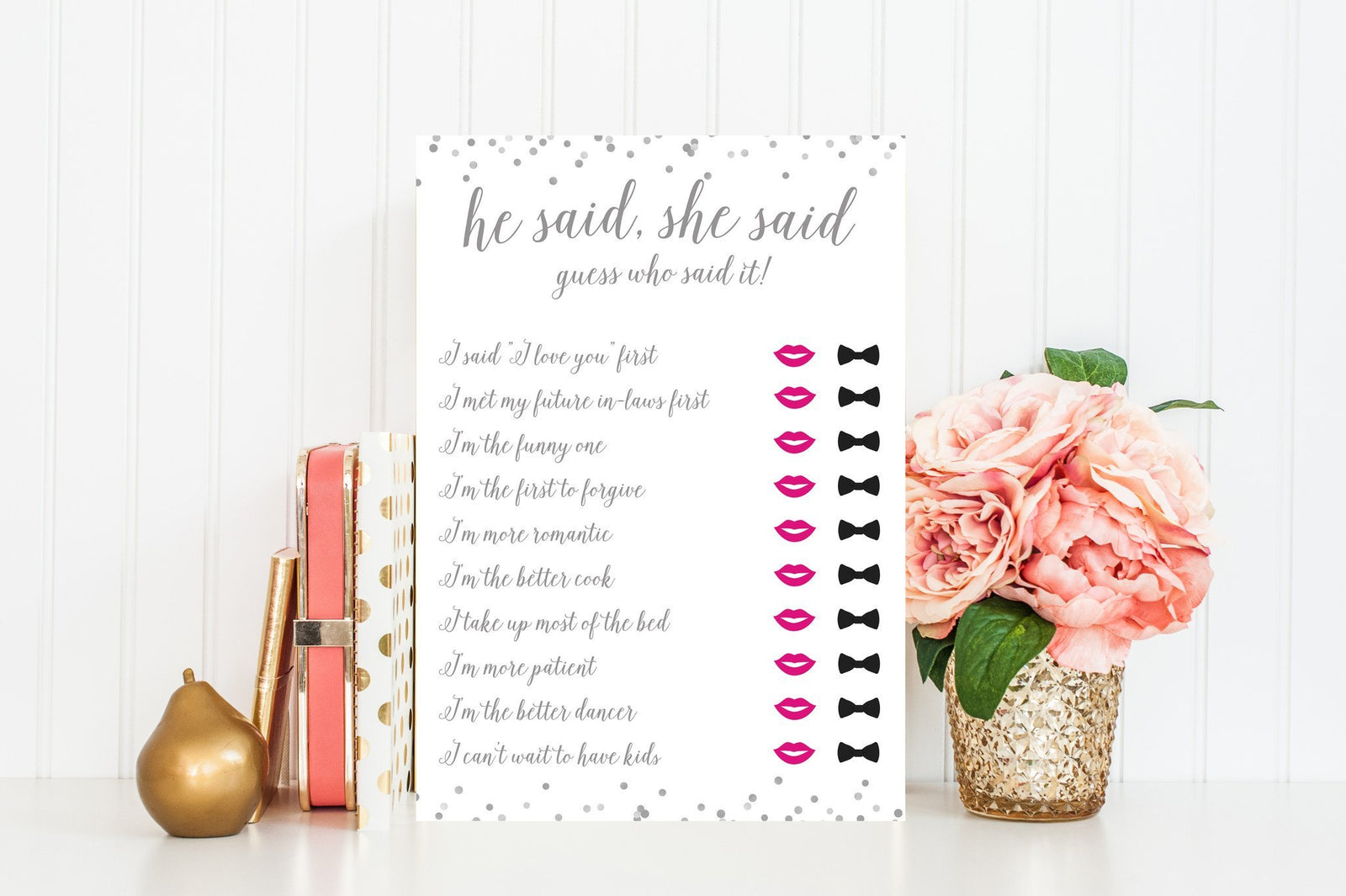 He Said, She Said (Pink Lips) - Grey Printable - Pretty Collected