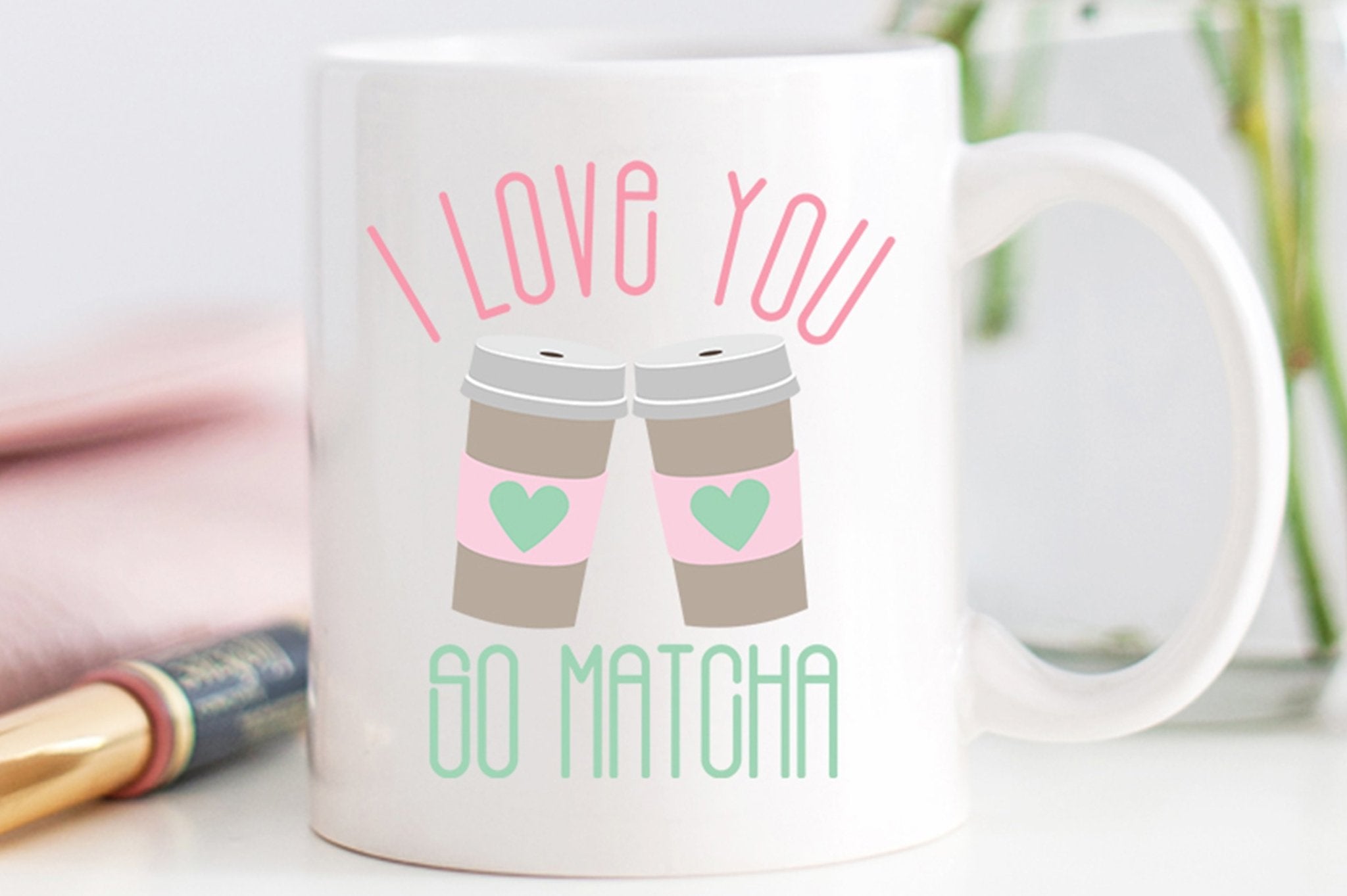 Matcha Green Tea Mugs for Couples, I Love You So Much Coffee Cup