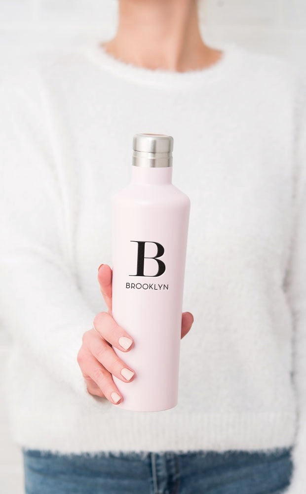 Personalized Initial Stainless Steel Water Bottle - White - Pretty Collected