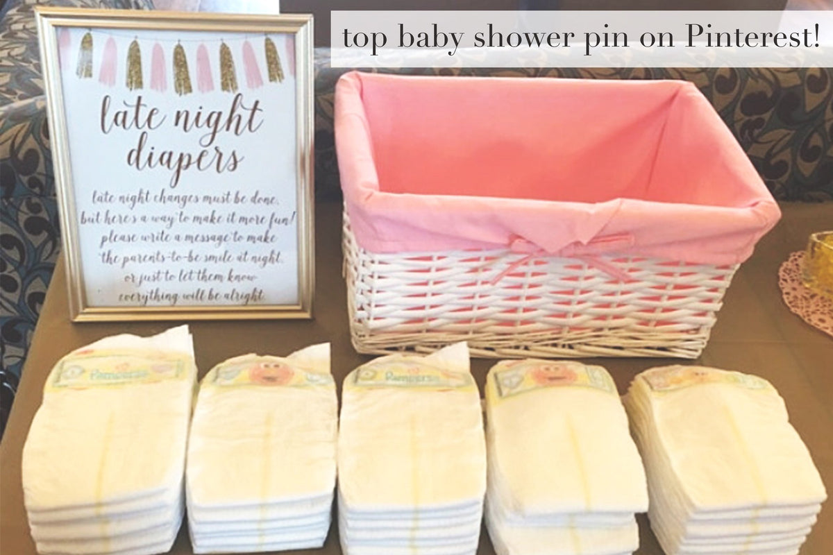 Late Night Diapers Sign - Pink & Gold Tassel Printable - Pretty Collected