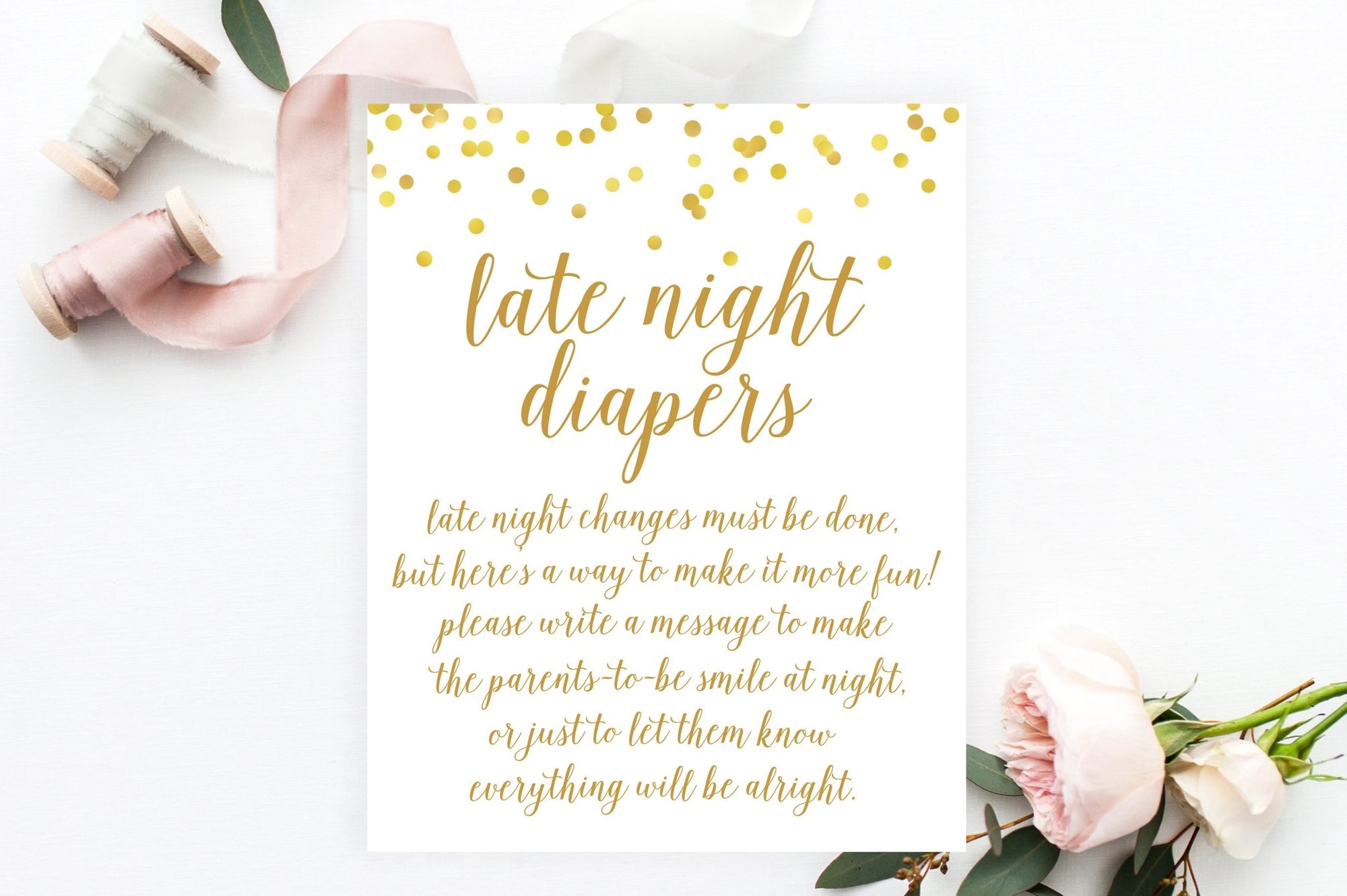Late Night Diapers Sign - Gold Confetti Printable - Pretty Collected