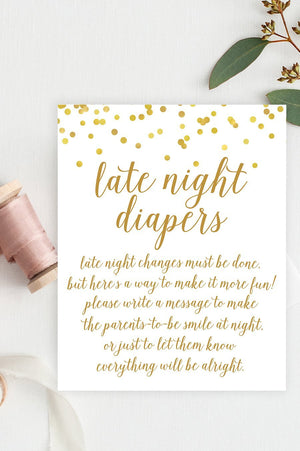 Late Night Diapers Sign - Gold Confetti Printable - Pretty Collected