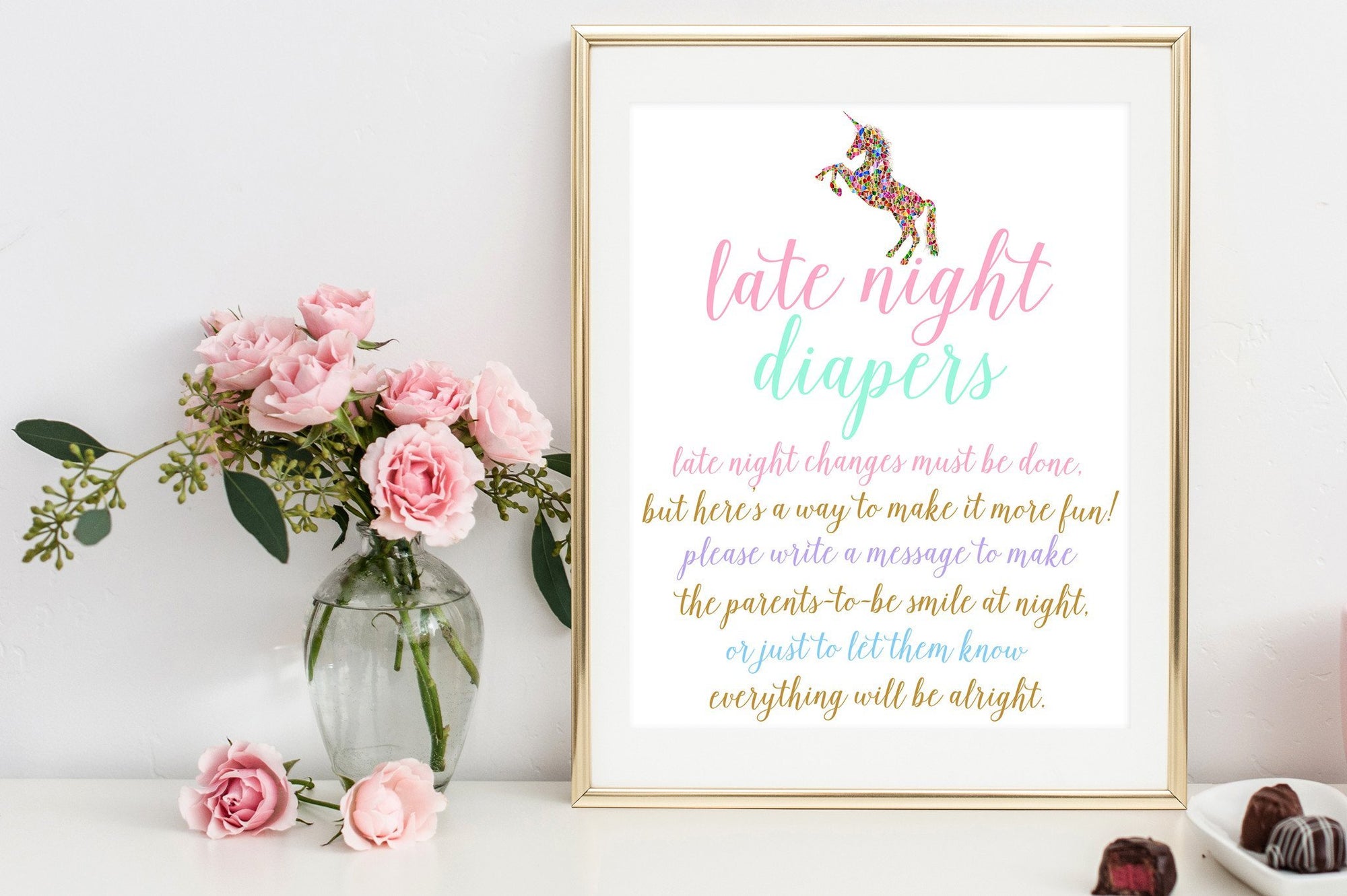 Late Night Diapers Sign - Unicorn Printable - Pretty Collected