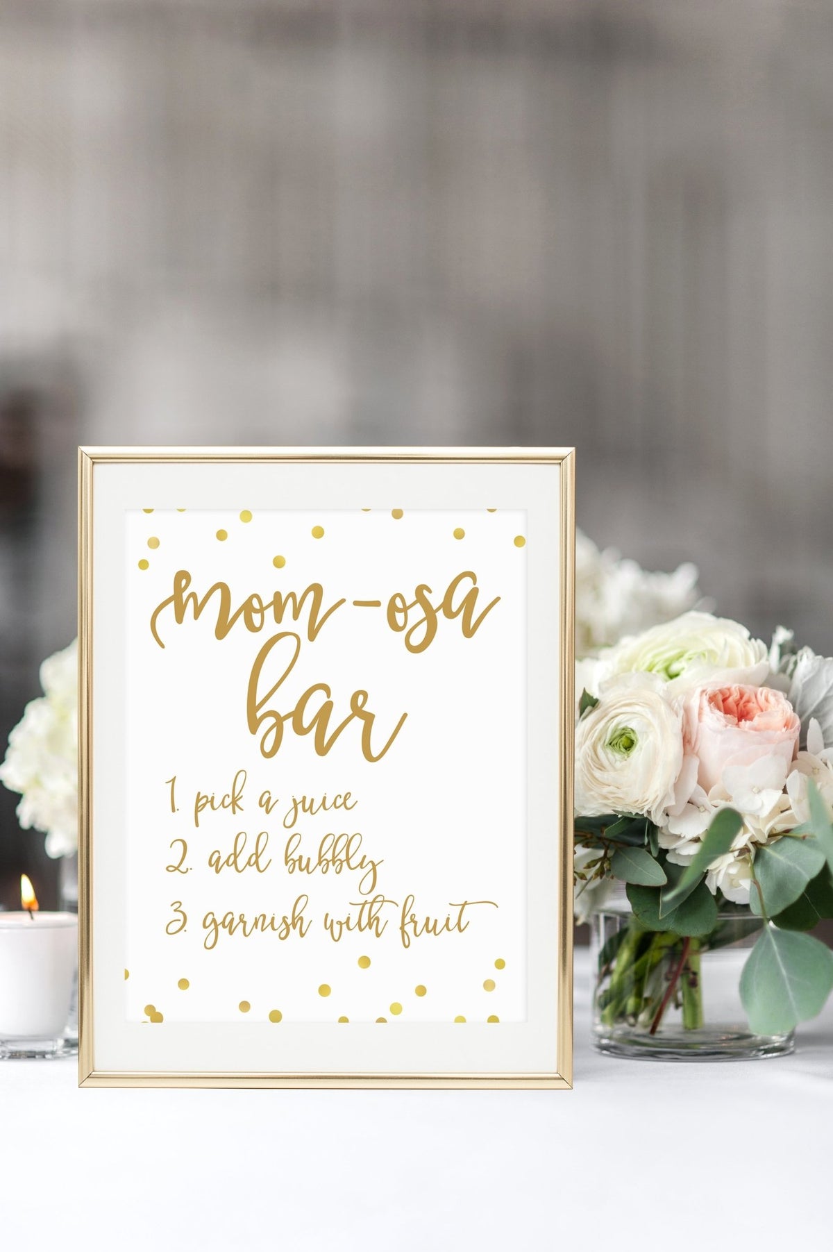Mom-Osa Bar Sign - FREE Gold Confetti Printable - Pretty Collected