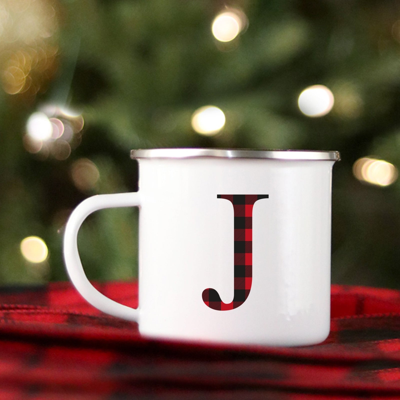 Buffalo Plaid Monogram Campfire Mug - Pretty Collected