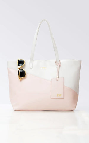 Monogram Faux Leather Tote - Pink & White - Pretty Collected