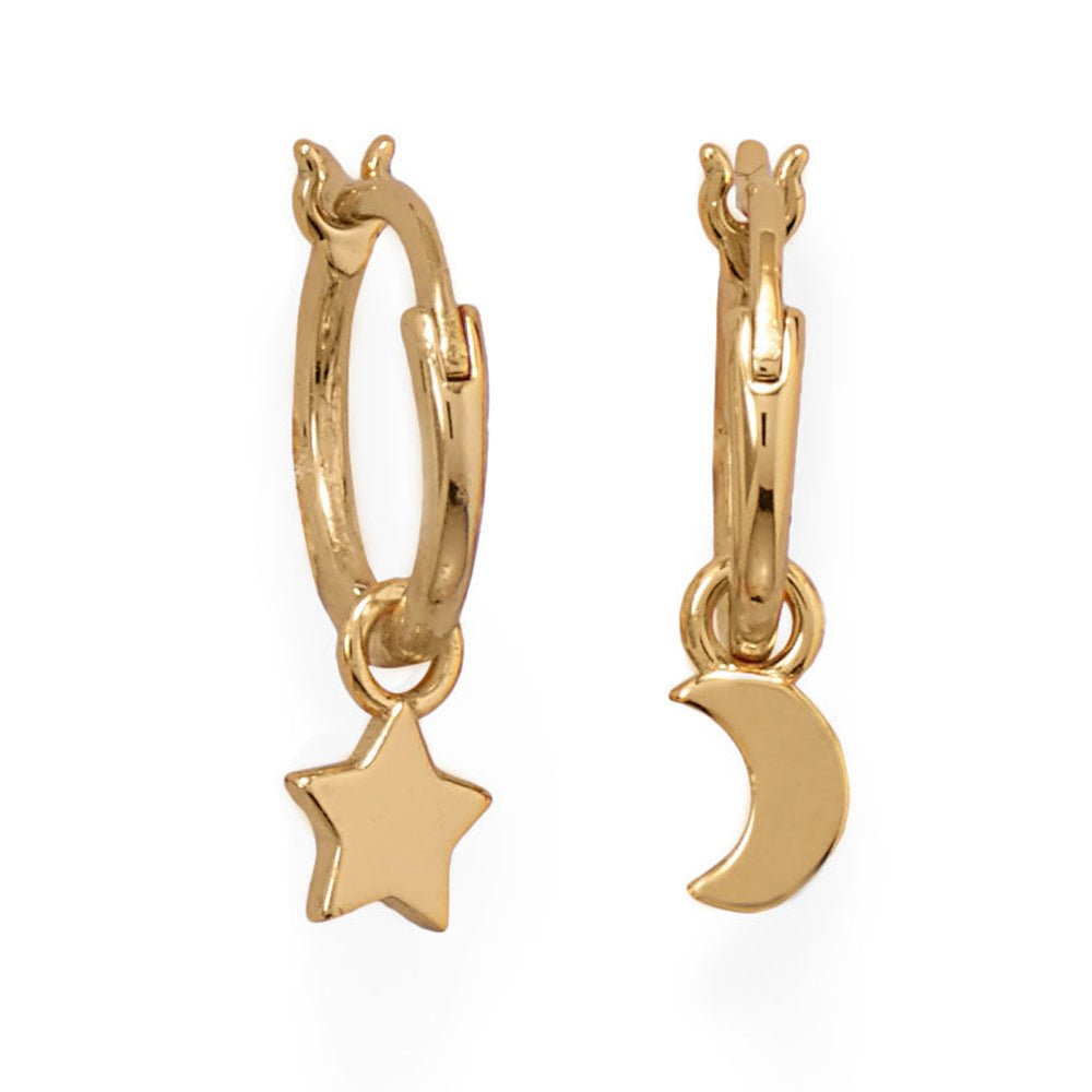 Moon and Star Hoop Earrings - Rhodium - Pretty Collected