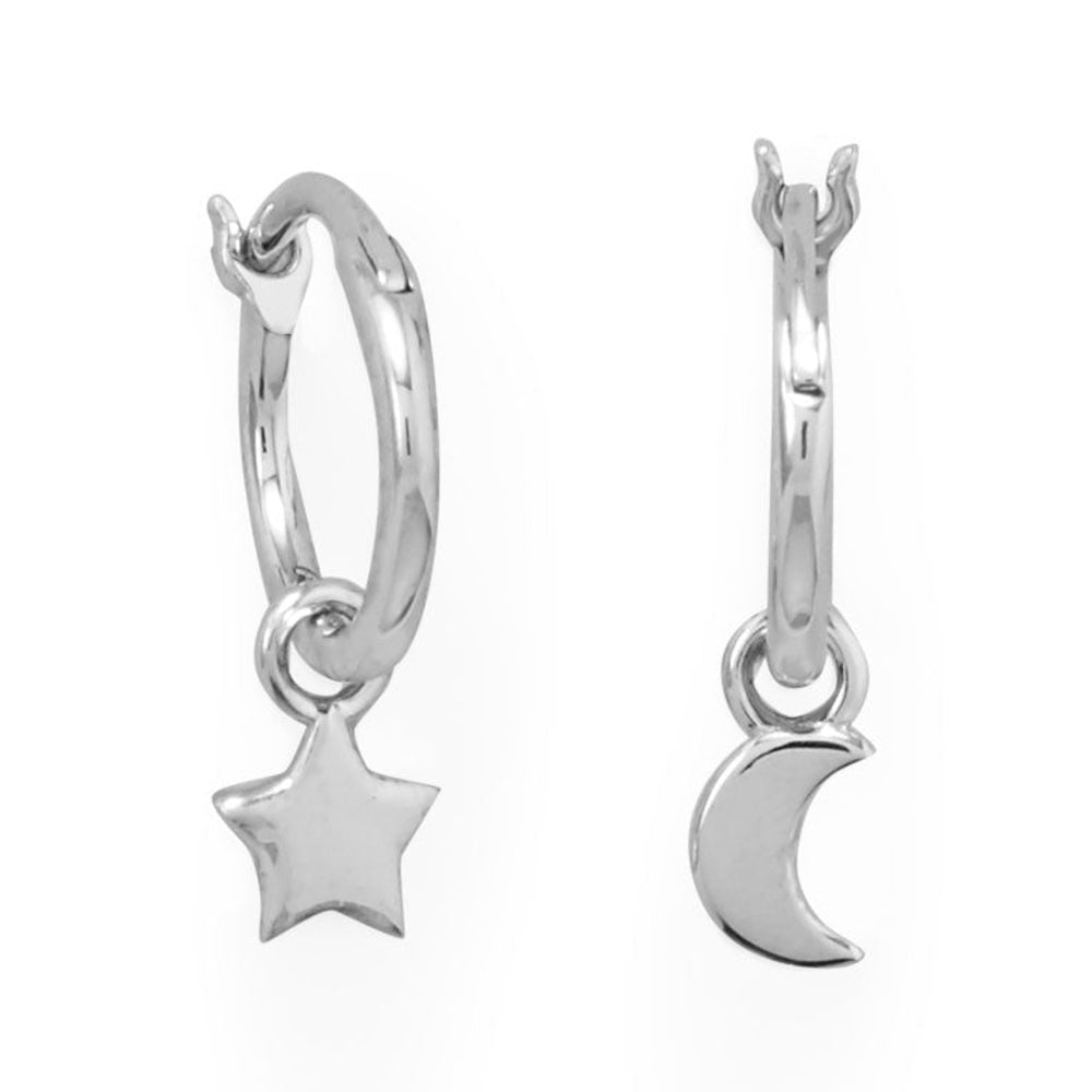 Moon and Star Hoop Earrings - Rhodium - Pretty Collected