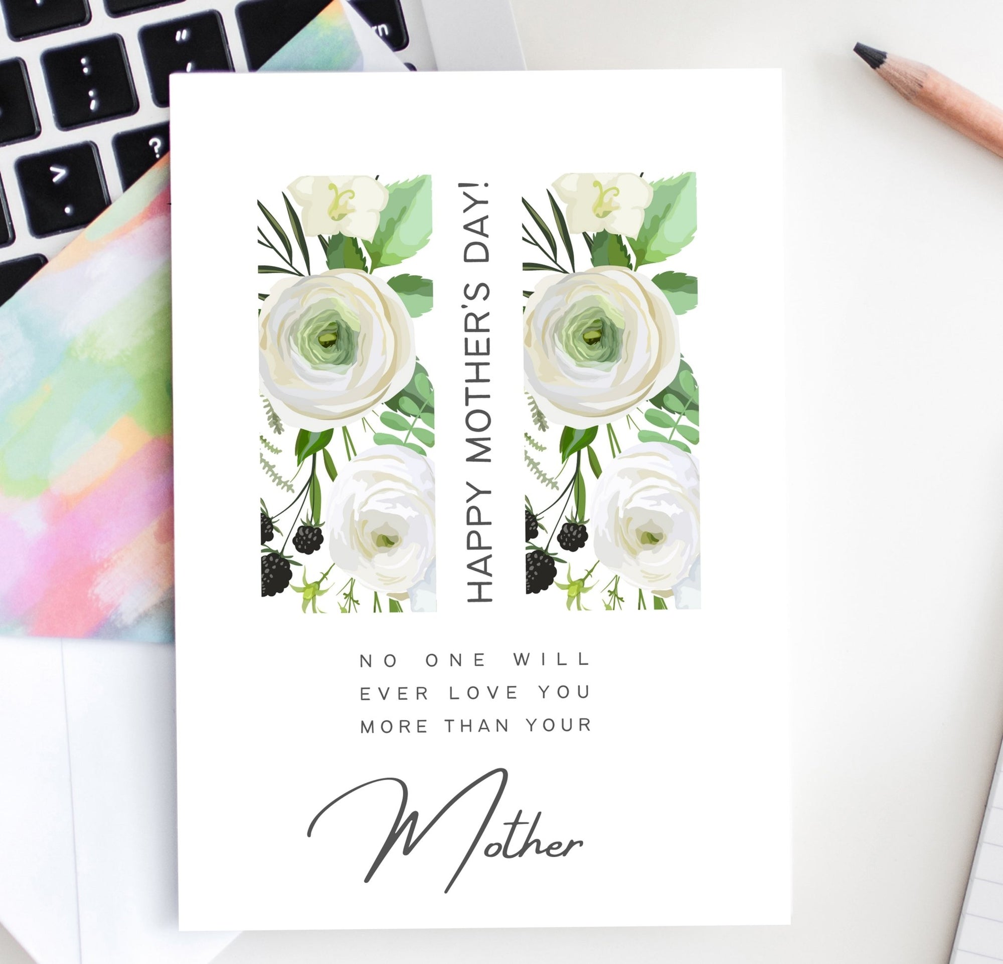 White Floral Mother's Day Card Printable - Pretty Collected