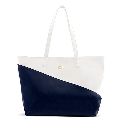 Monogram Faux Leather Tote - Navy & White - Pretty Collected