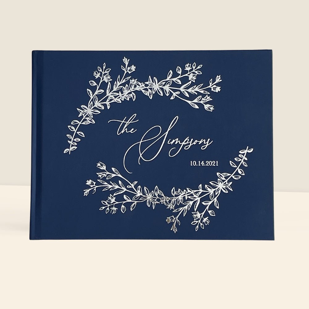 Navy and Silver Floral Wedding Guest Book - The Simpsons - Pretty Collected
