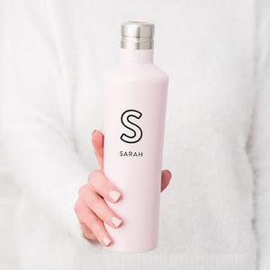 Personalized Name & Initial Stainless Steel Water Bottle - White - Pretty Collected