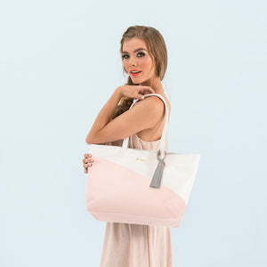 Monogram Faux Leather Tote - Pink & White - Pretty Collected