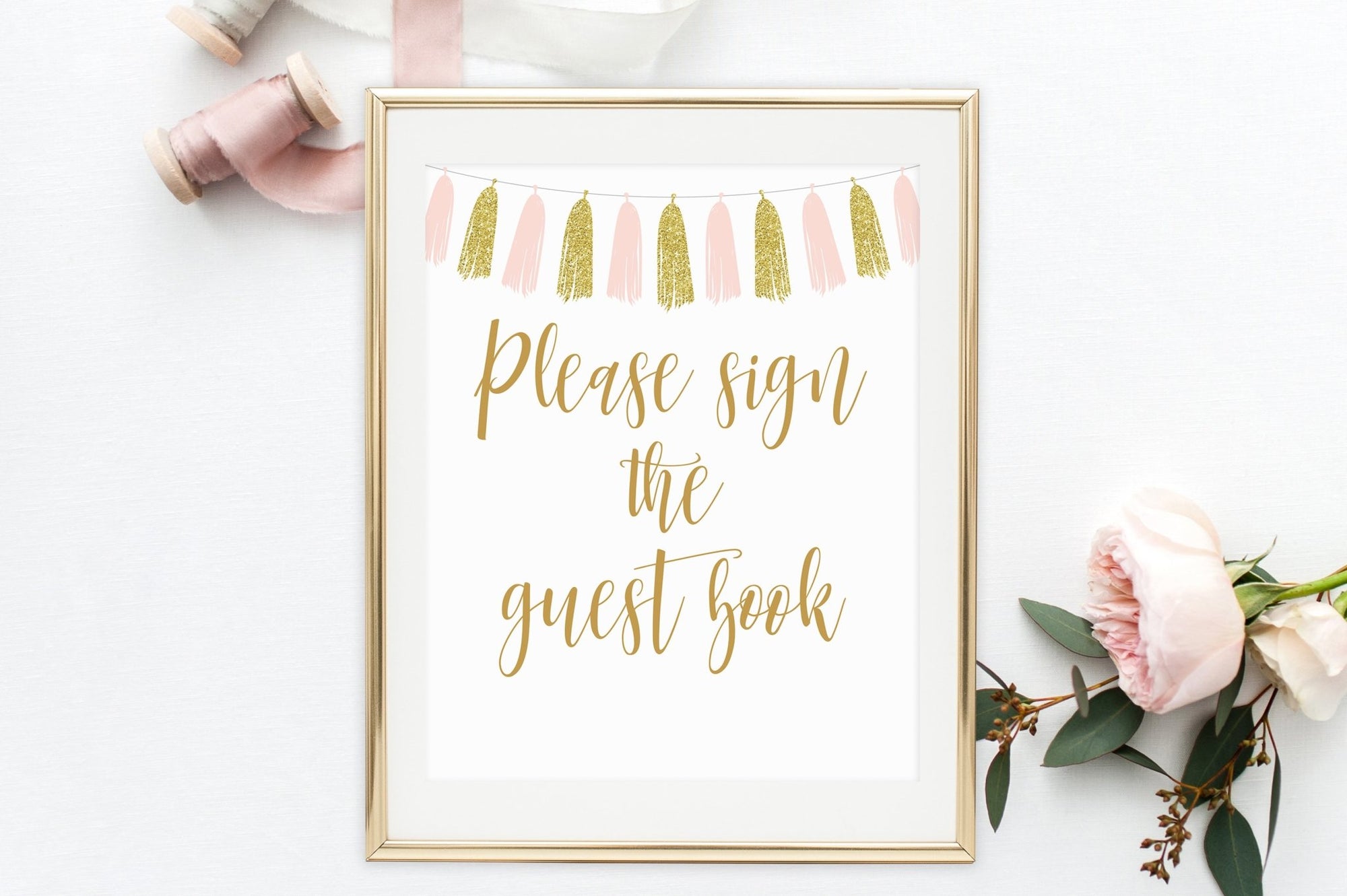 Please Sign the Guest Book Sign - Pink & Gold Tassel Printable - Pretty Collected