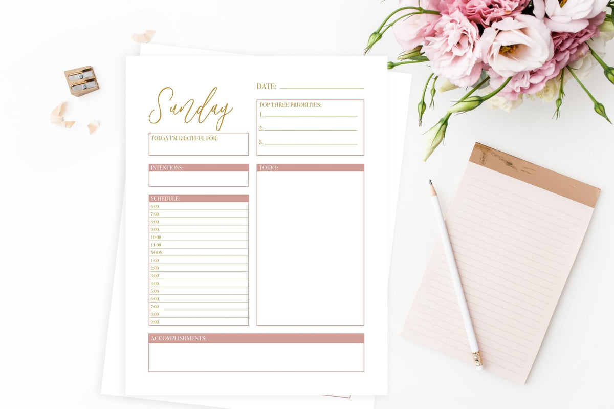 Gold Daily Planner Printables - Free Printable - Pretty Collected