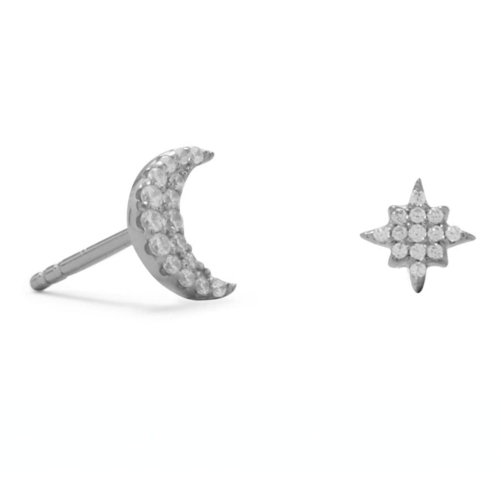 Moon and Star Earrings - Rhodium - Pretty Collected