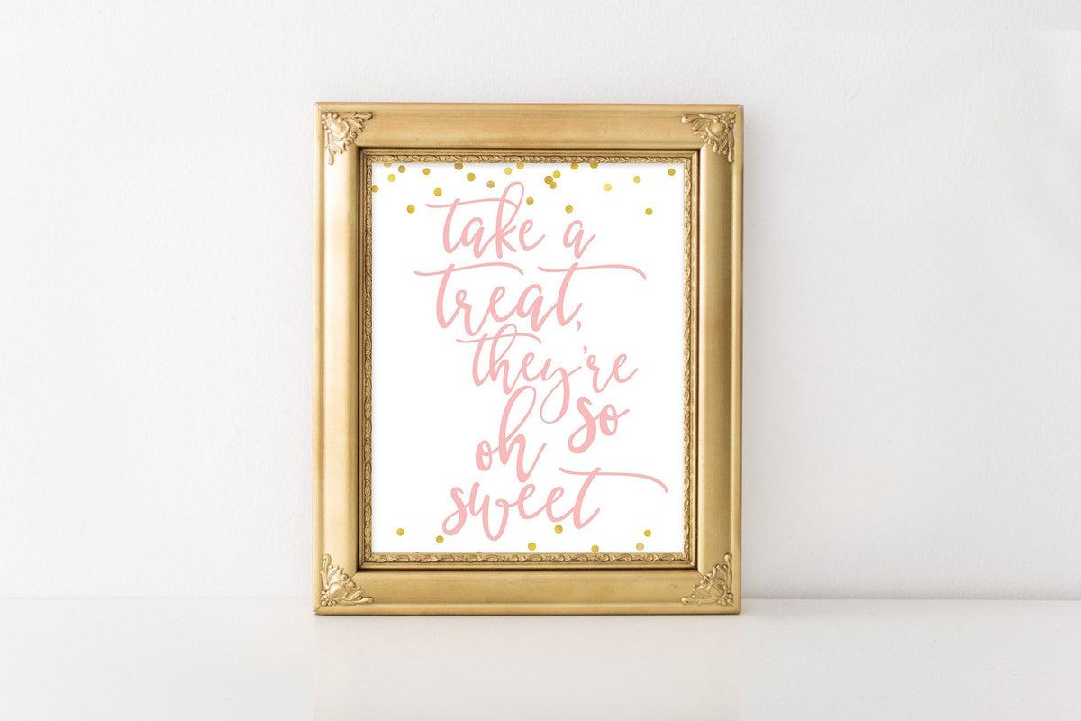 Take a Treat Sign - Pink & Gold Confetti Printable - Pretty Collected
