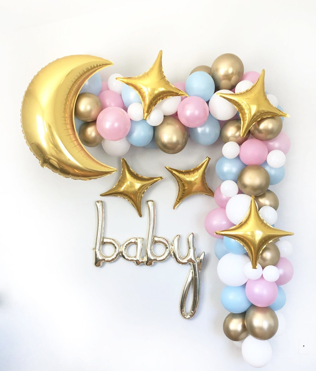 Gender Neutral Balloon Garland Kit - Pink, Blue, Gold - Pretty Collected