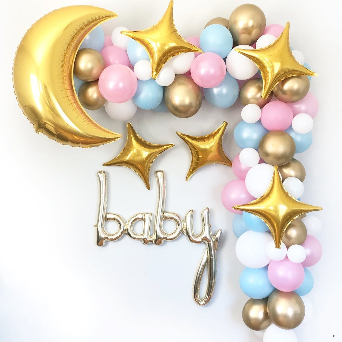 Gender Neutral Balloon Garland Kit - Pink, Blue, Gold - Pretty Collected