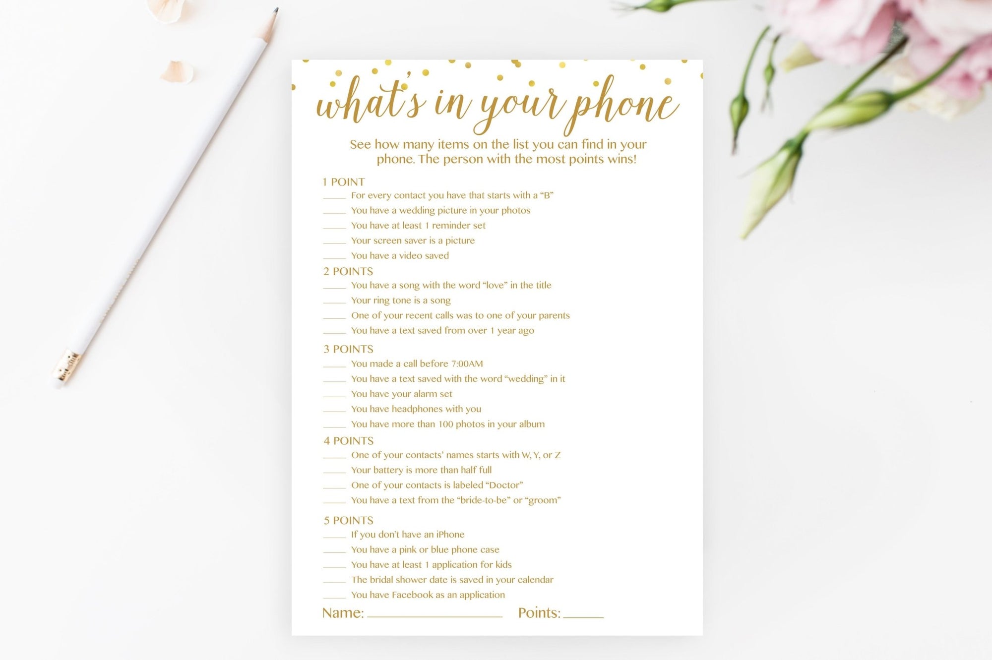 What's In Your Phone - Gold Confetti Printable - Pretty Collected