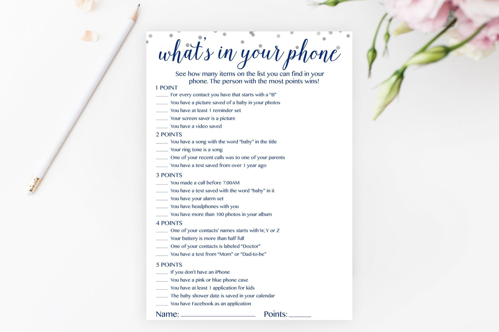 What's In Your Phone - Navy & Grey Confetti Printable - Pretty Collected