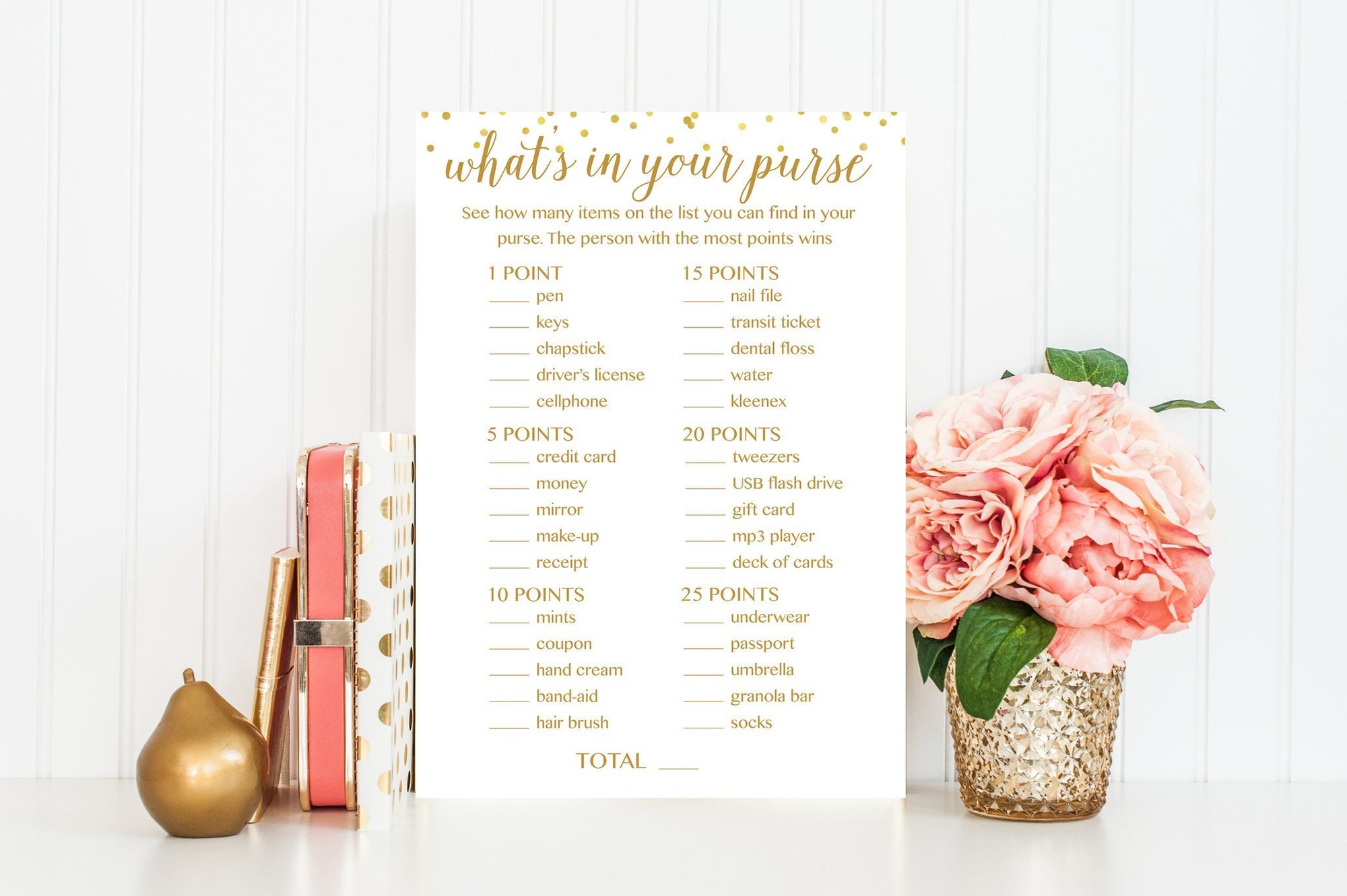 What's In Your Purse - Gold Confetti Printable - Pretty Collected