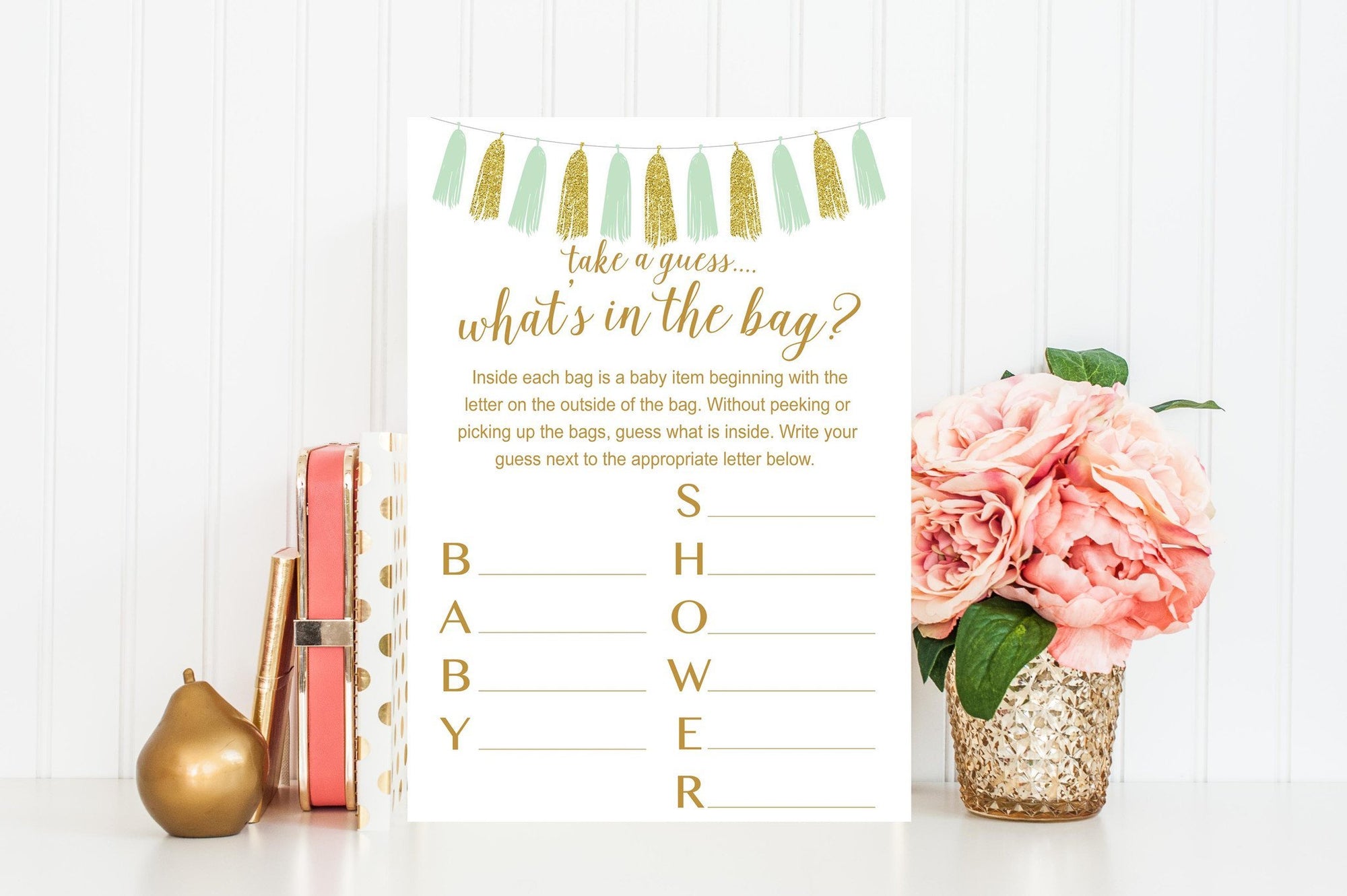 What's In The Bag - Mint & Gold Tassel Printable - Pretty Collected