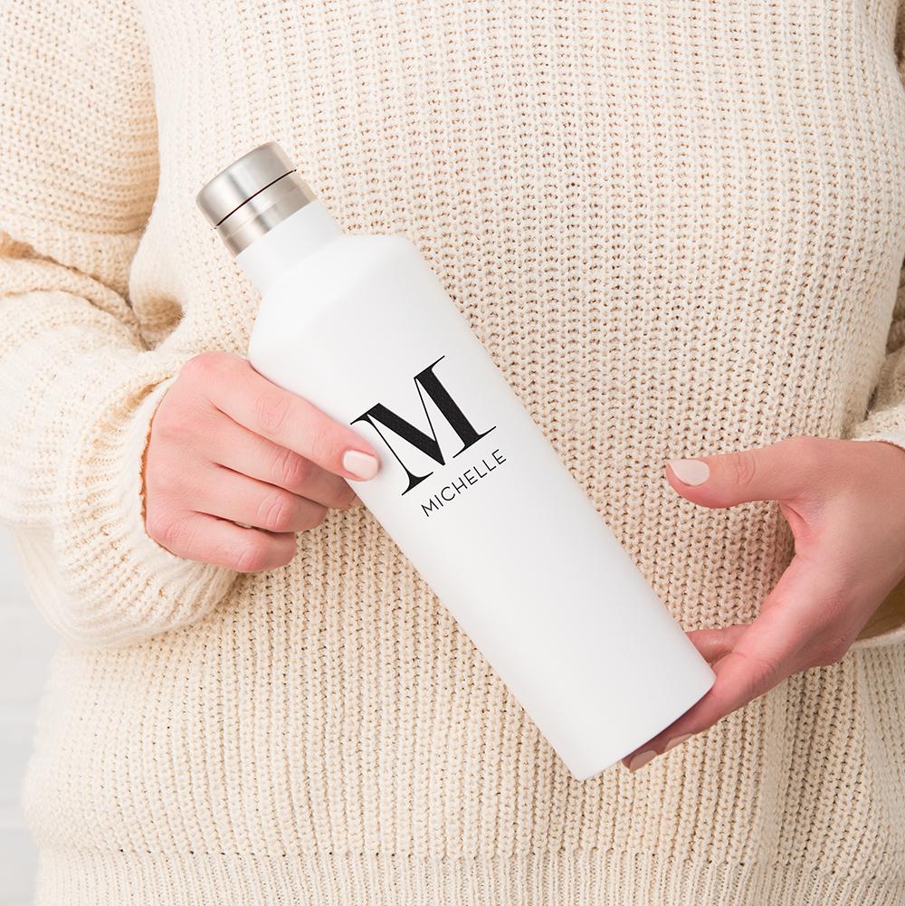 Personalized Initial Stainless Steel Water Bottle - White - Pretty Collected