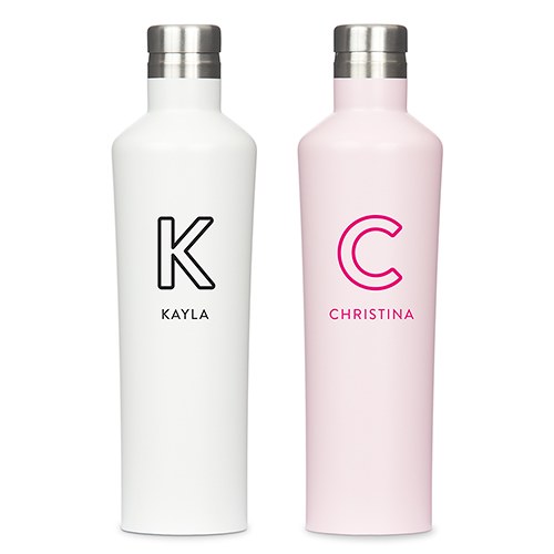 Personalized Name & Initial Stainless Steel Water Bottle - White - Pretty Collected