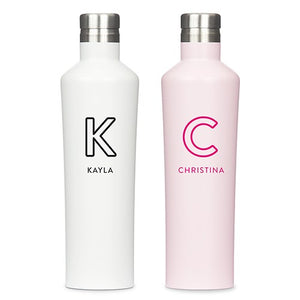 Personalized Name & Initial Stainless Steel Water Bottle - Pink - Pretty Collected