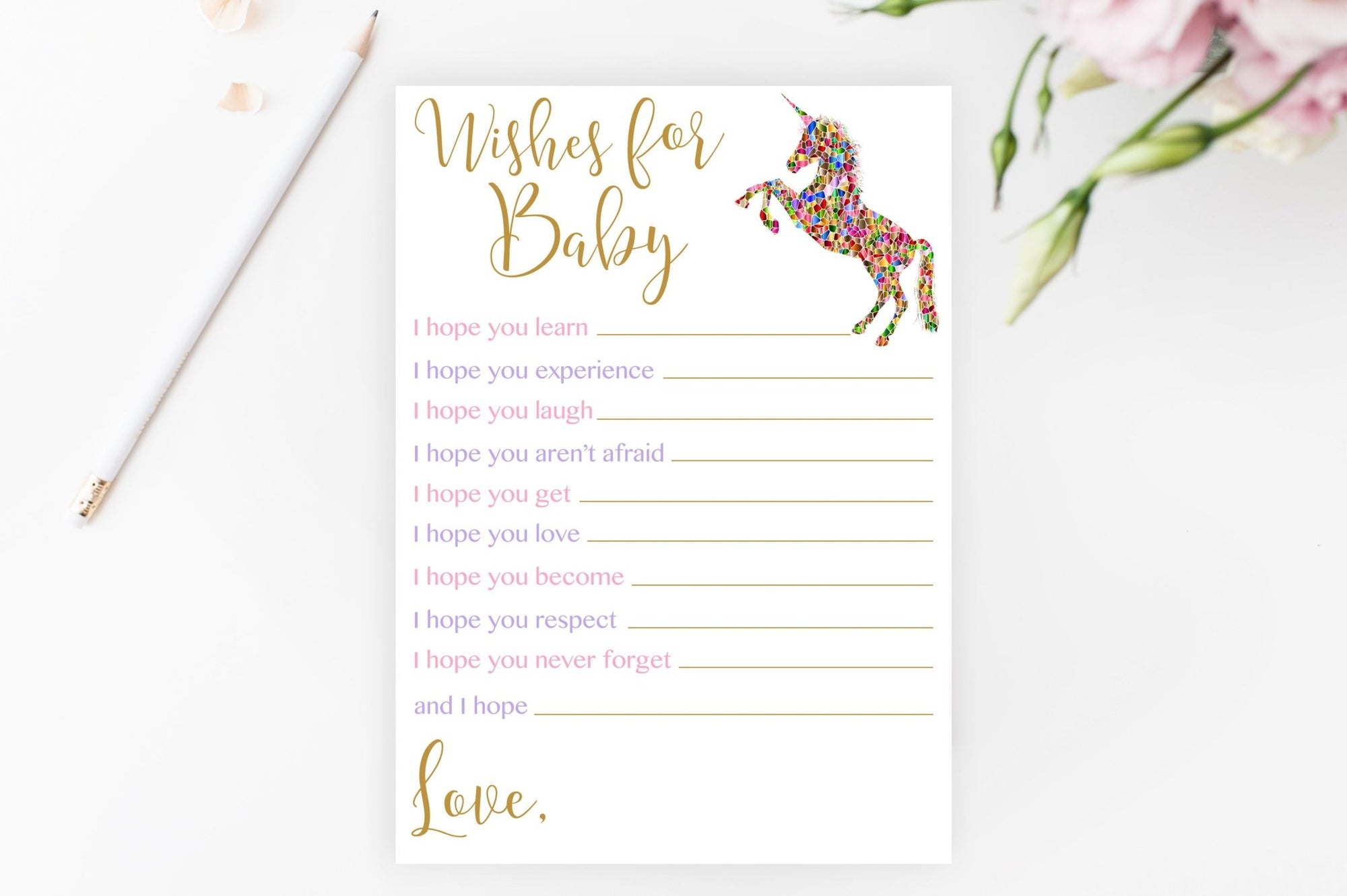 Wishes for Baby - Unicorn Printable - Pretty Collected