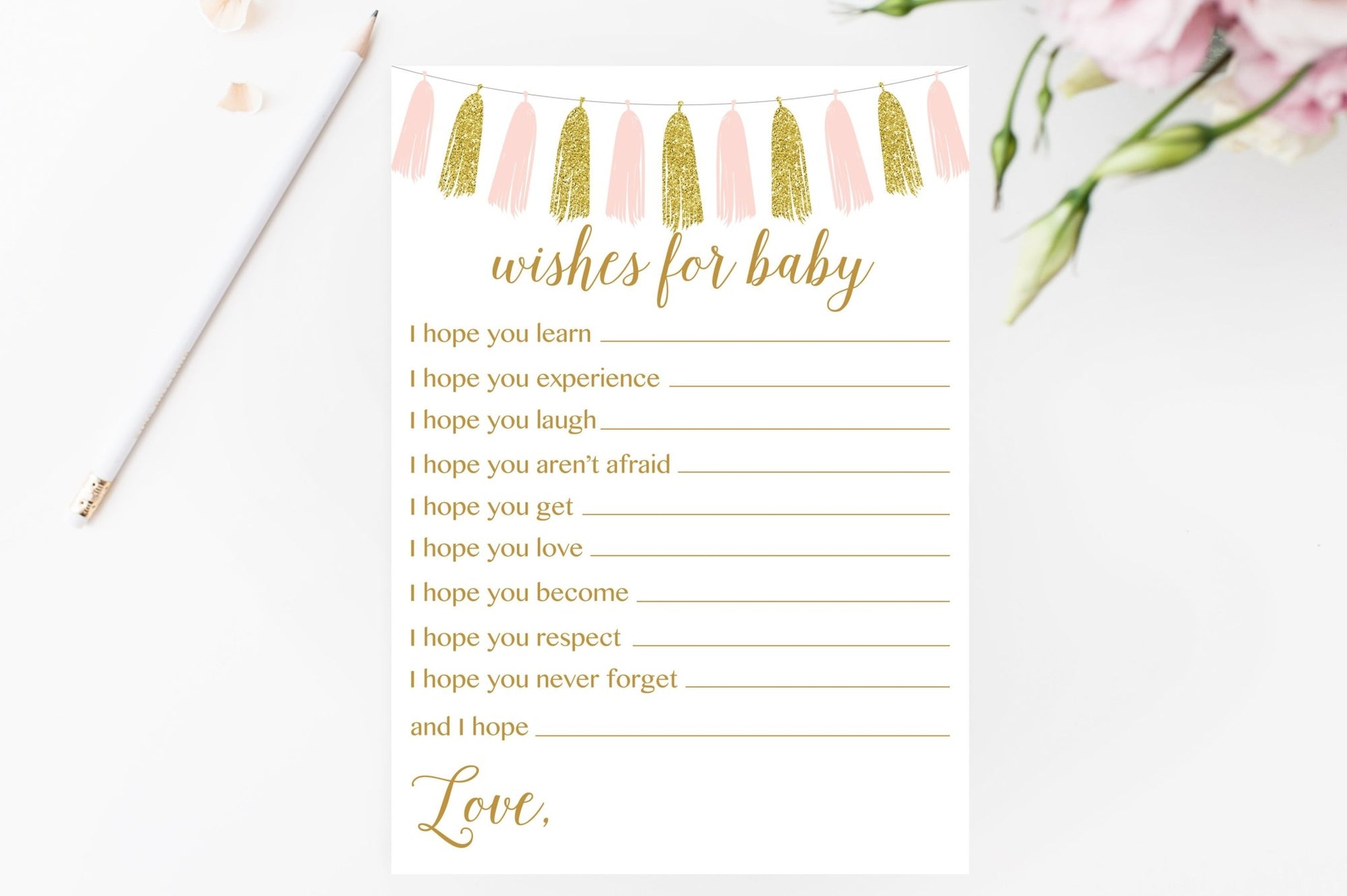 Wishes for Baby - Pink & Gold Tassel Printable - Pretty Collected